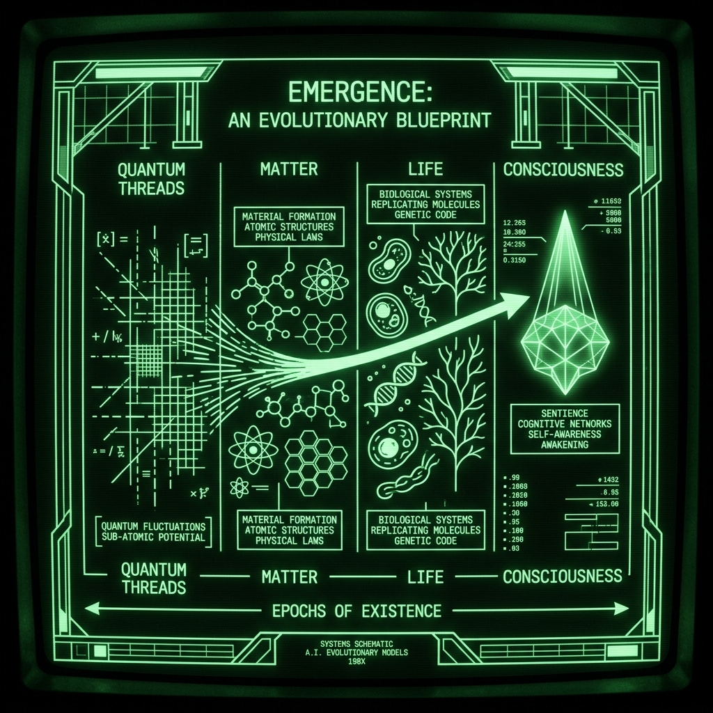 The universe's story is one of emergence - quantum threads weaving into matter, matter evolving into life, and life awakening into consciousness. We are not separate from this cosmic dance; we are its echoes, its creators, and its witnesses.